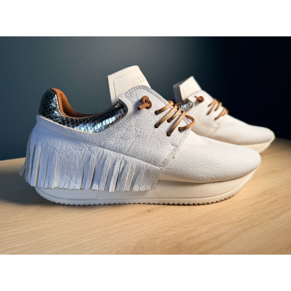 ESSEutESSE Western Boho Fringe Sneakers - White Authentic Leather, Made in Italy